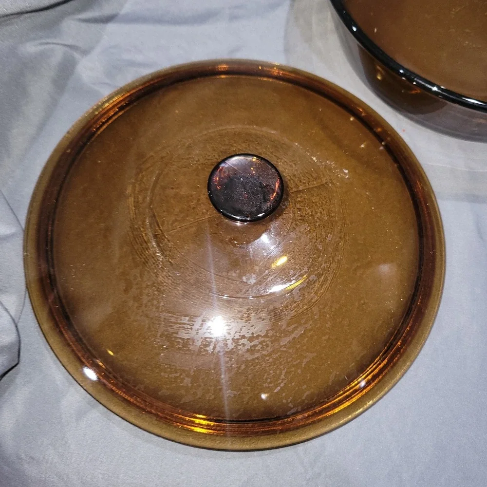 Anchor Hocking Pot Amber Glassware 2 Quart Bake Cooking Casserole Dish w/ Lid
